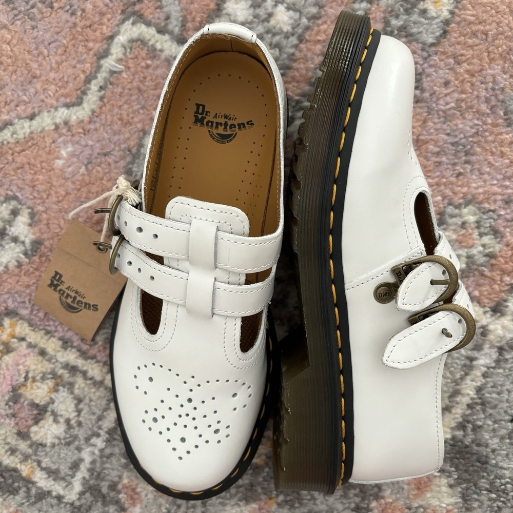 Dr. Martens White Double-Strap Mary Jane Combat Shoes